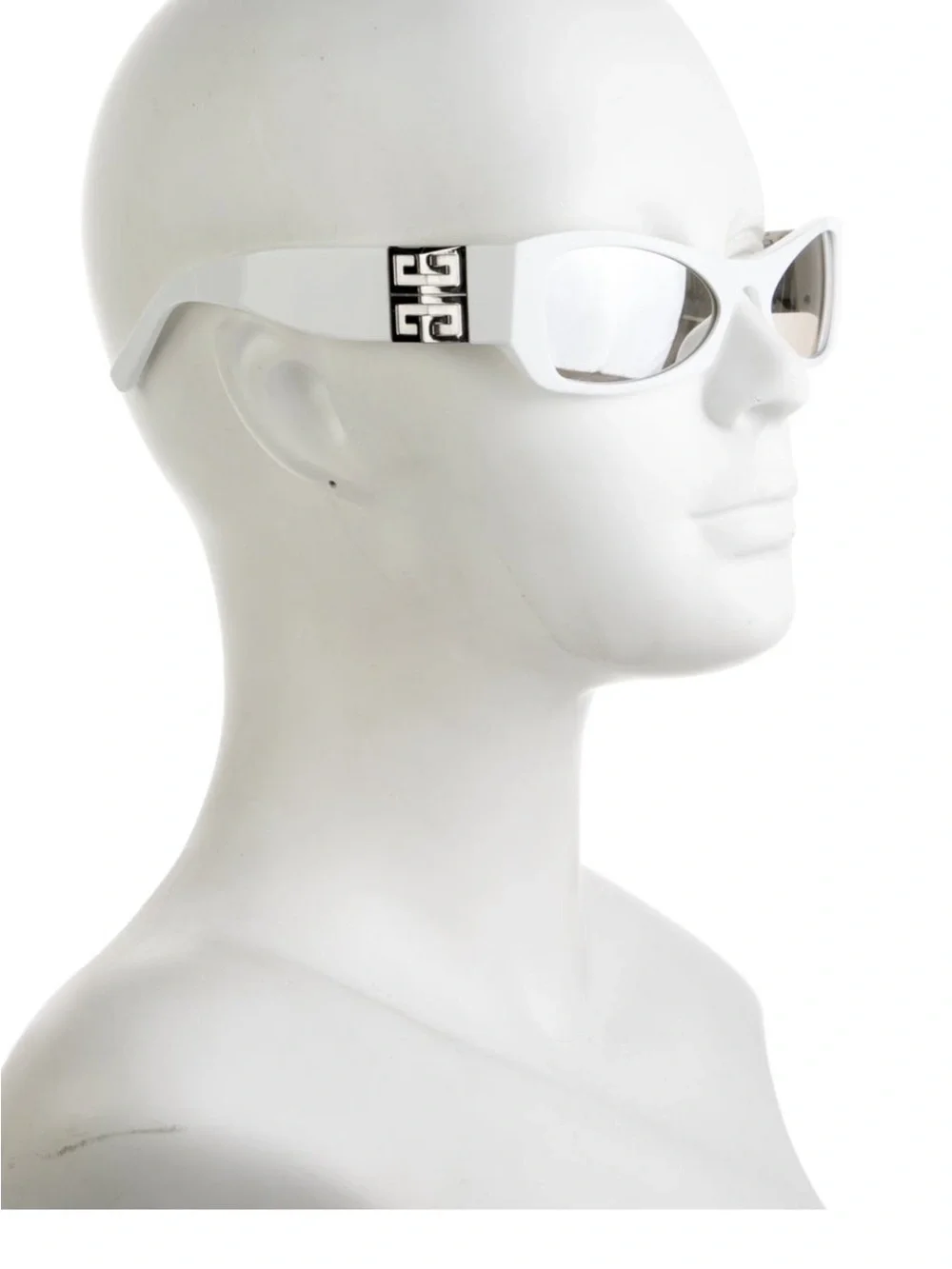 Givenchy White Wrap Sunglasses with Silver Logo Accent